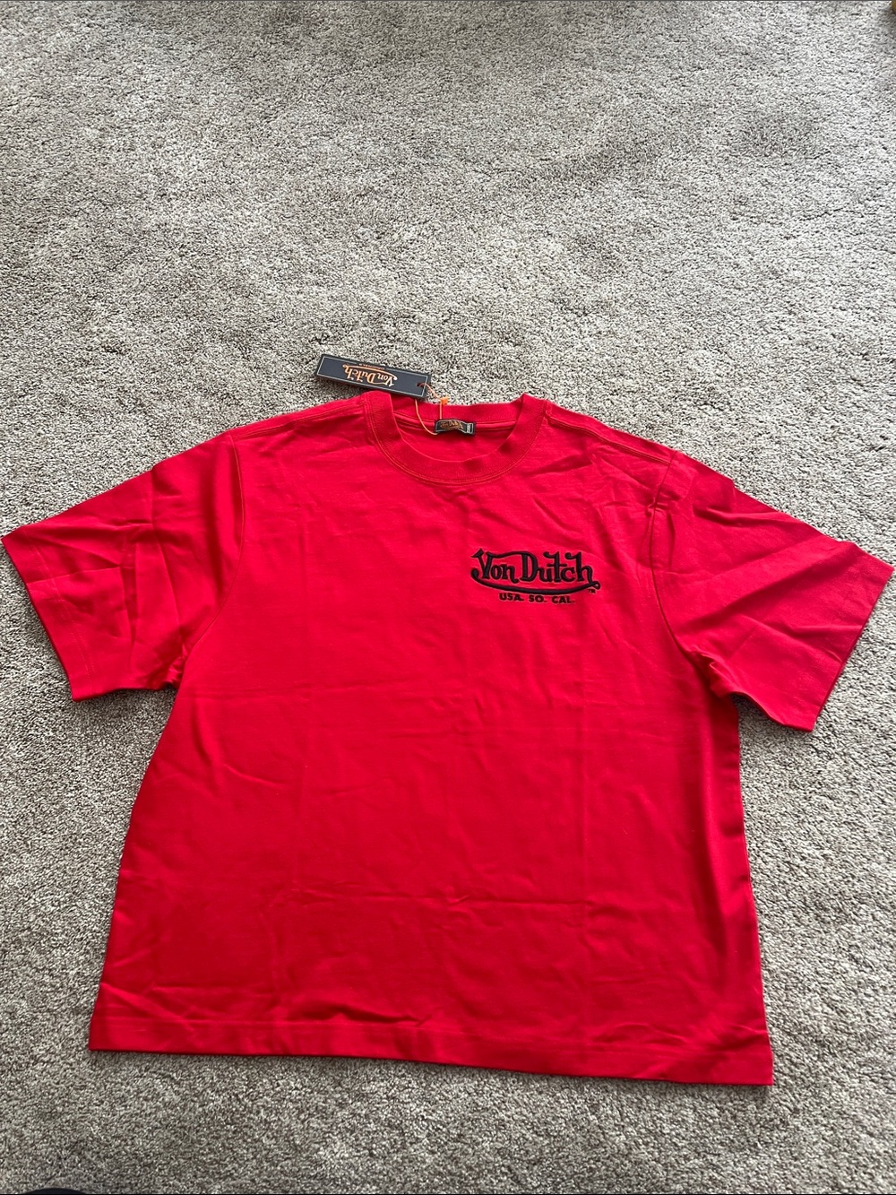Von Dutch Red Boxy Crop Logo Tee